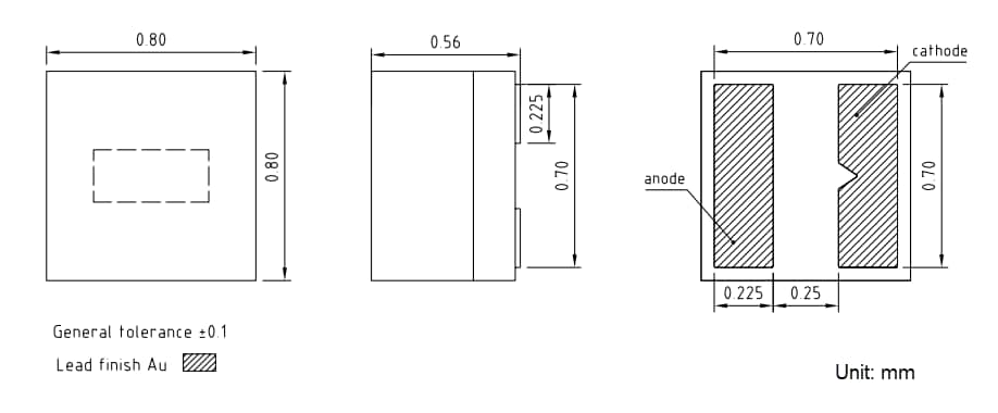 Mechanical Drawing - ams OSRAM SYNIOS™ E0808 KW EKUQ61.KD/HD LEDs
